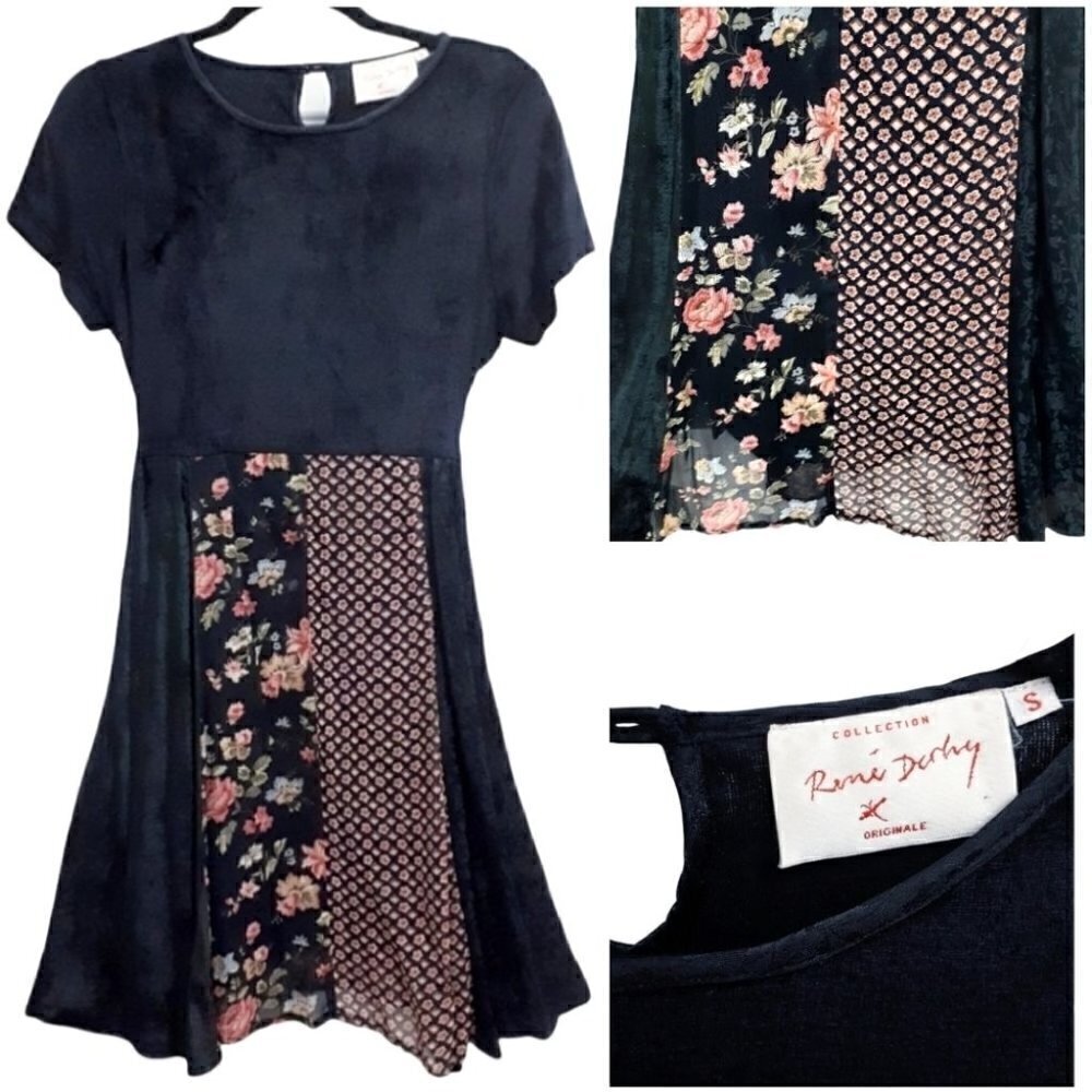ORIGINAL René Derhy Black Patchwork Textile Dress